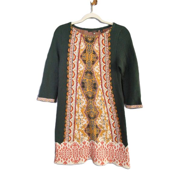 Knitted & Knotted Dresses & Skirts - Anthropologie Knitted Knotted Sweater Dress Womens S Green Lanka Tapestry